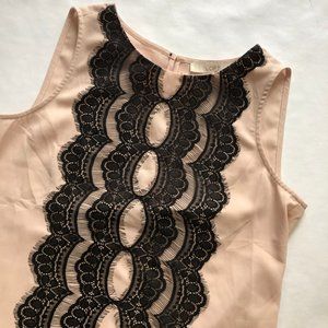 Ann Taylor LOFT Tan Sleeveless Top Black Lace Trim
